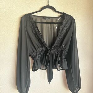 Black Lace Trim Blouse